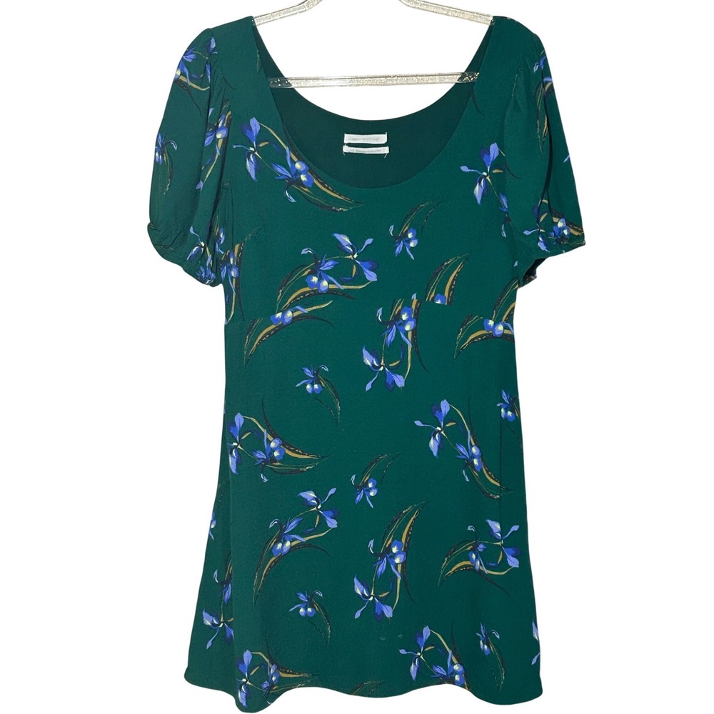 Urban Outfitters Green Floral Mini Dress with Blue Accent